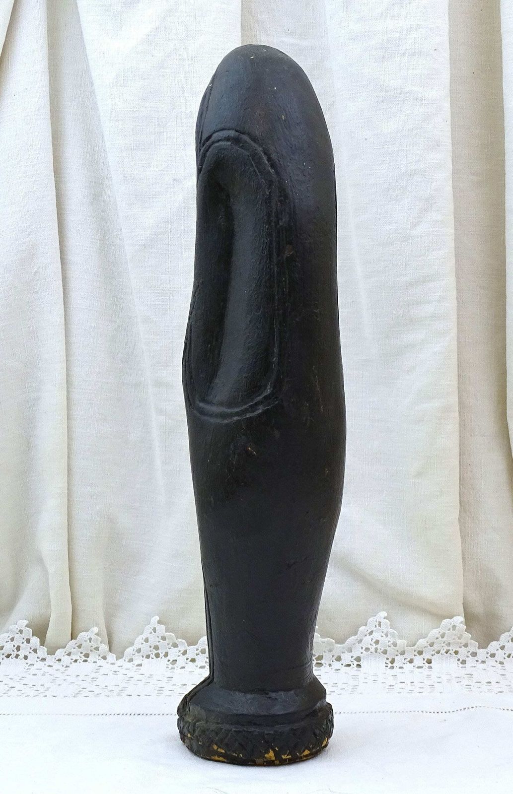 Antique African Hand Carved Ebonized Wooden Virgin Mary Statue, Vintage Christian Figurine Of Our Lady Made Of Black Wood From Africa photo 121.0