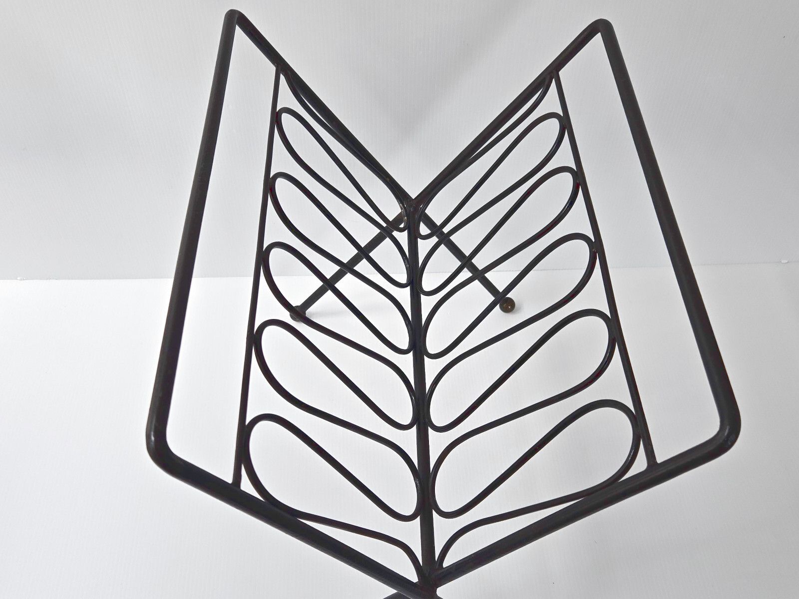 Vintage 1950s Black Lacquer Steel & Brass Dlg Jean Royere Magazine Rack 50s 1950s photo for sale