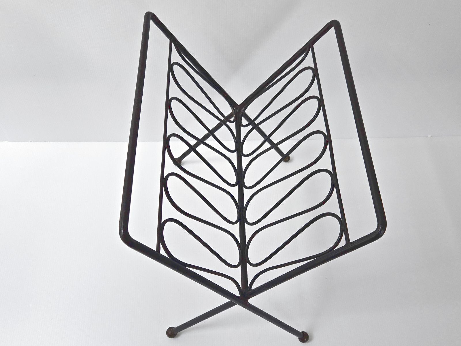 Home Decor Vintage 1950s Black Lacquer Steel & Brass Dlg Jean Royere Magazine Rack 50s 1950s photo