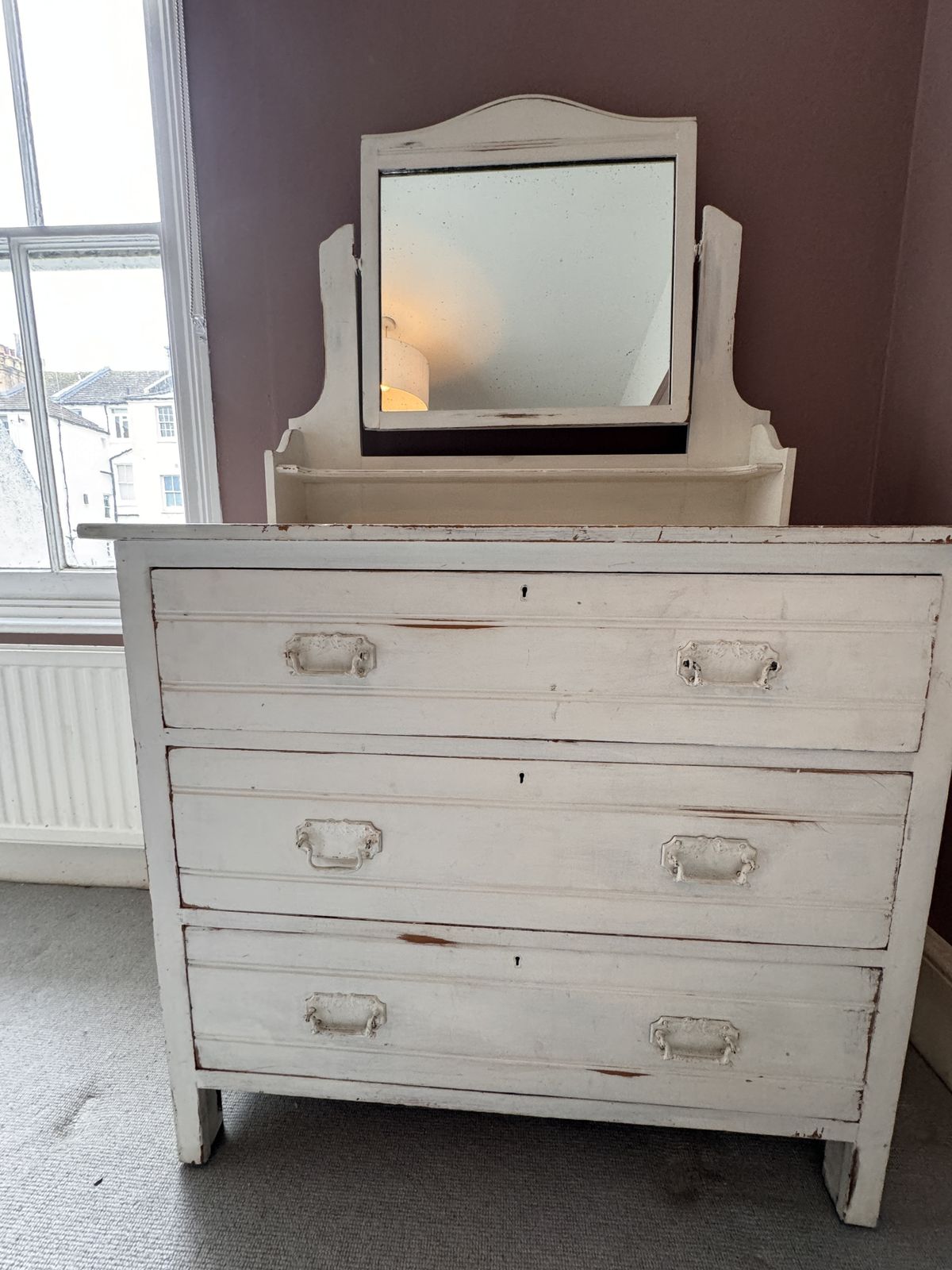 Shabby Chic Chests Of Drawers   3 Deep Drawers & Vanity Mirror photo furniture