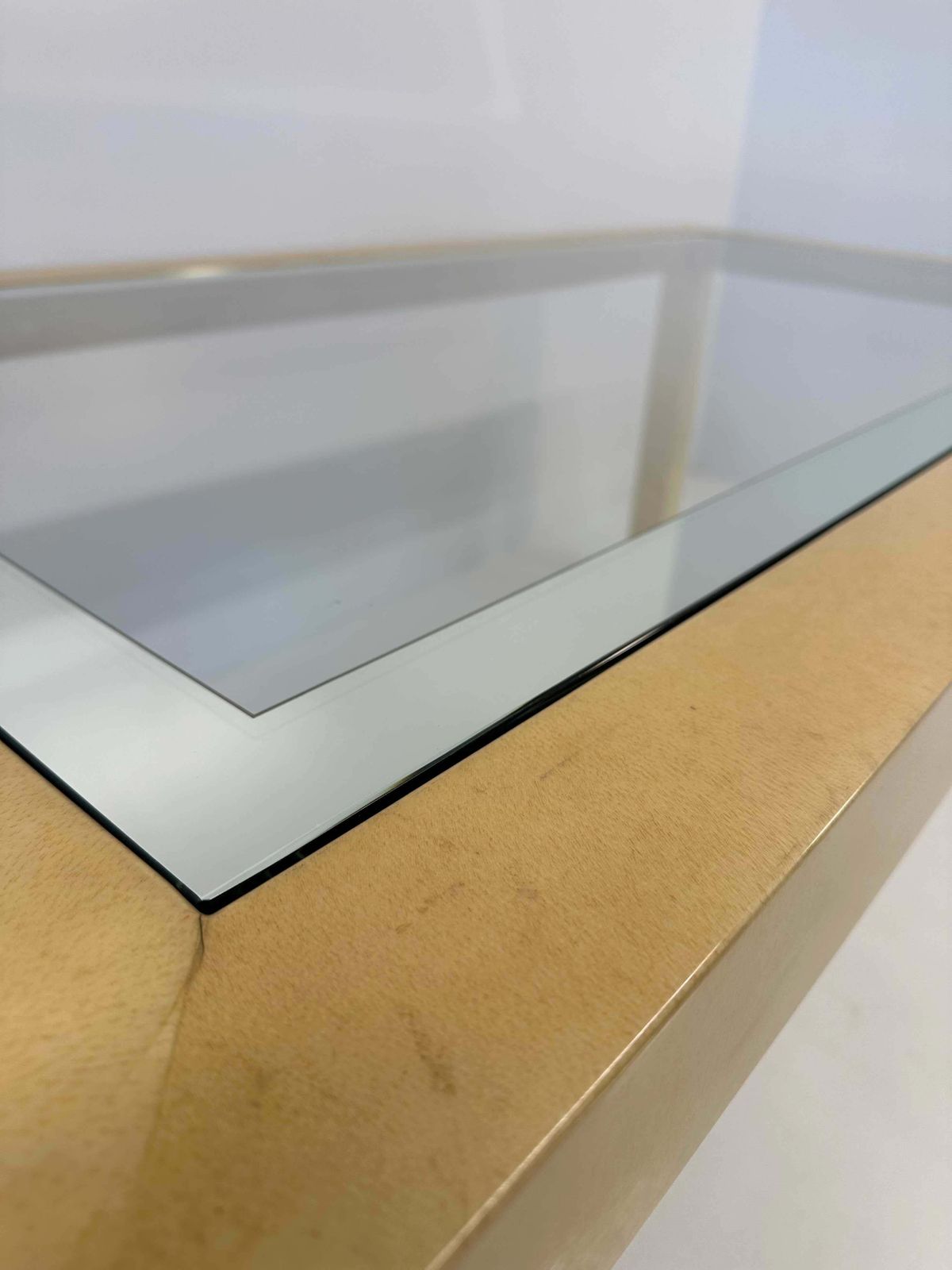 Italian Parchment And Glass Table, Attr. Aldo Tura, 1970s photo vintage