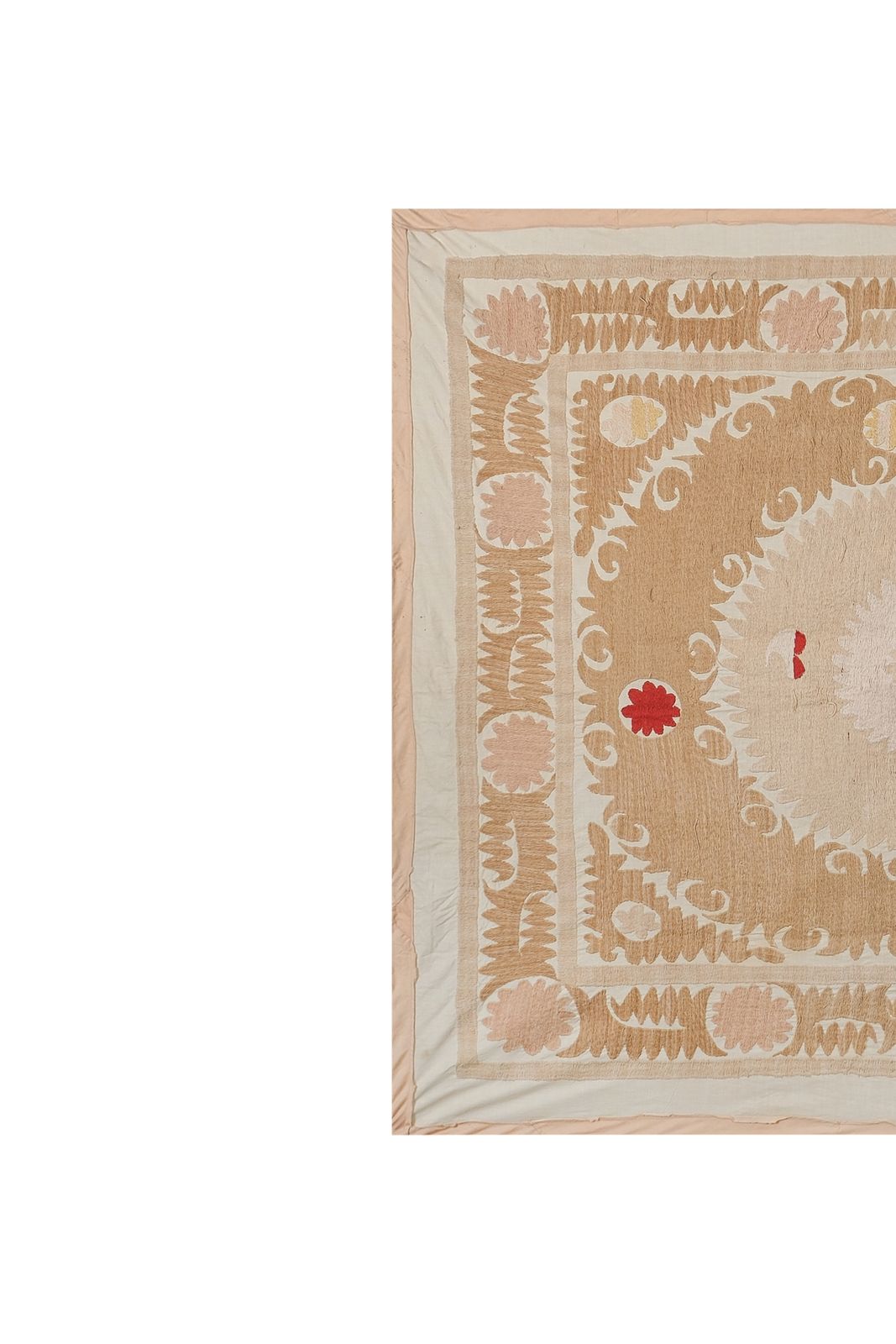 Suzani Wall Hanging Decor   Pastel Suzani Cloth   Tan Uzbek Embroidery 4'4'' X 4'9'' photo 250.0