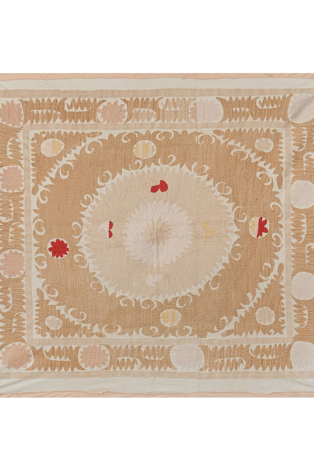 Suzani Wall Hanging Decor   Pastel Suzani Cloth   Tan Uzbek Embroidery 4'4'' X 4'9'' photo buy