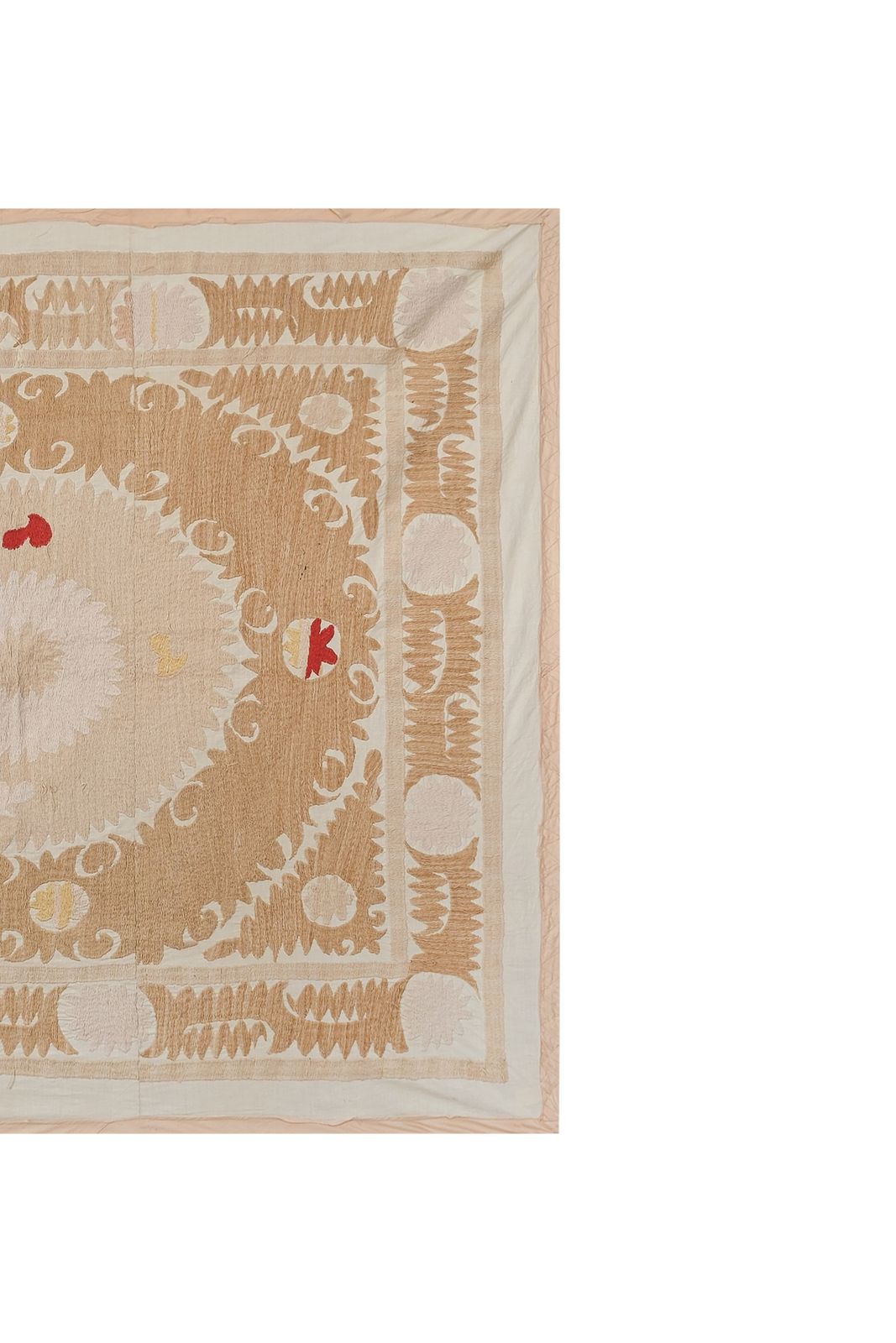 Suzani Wall Hanging Decor   Pastel Suzani Cloth   Tan Uzbek Embroidery 4'4'' X 4'9'' photo vintage
