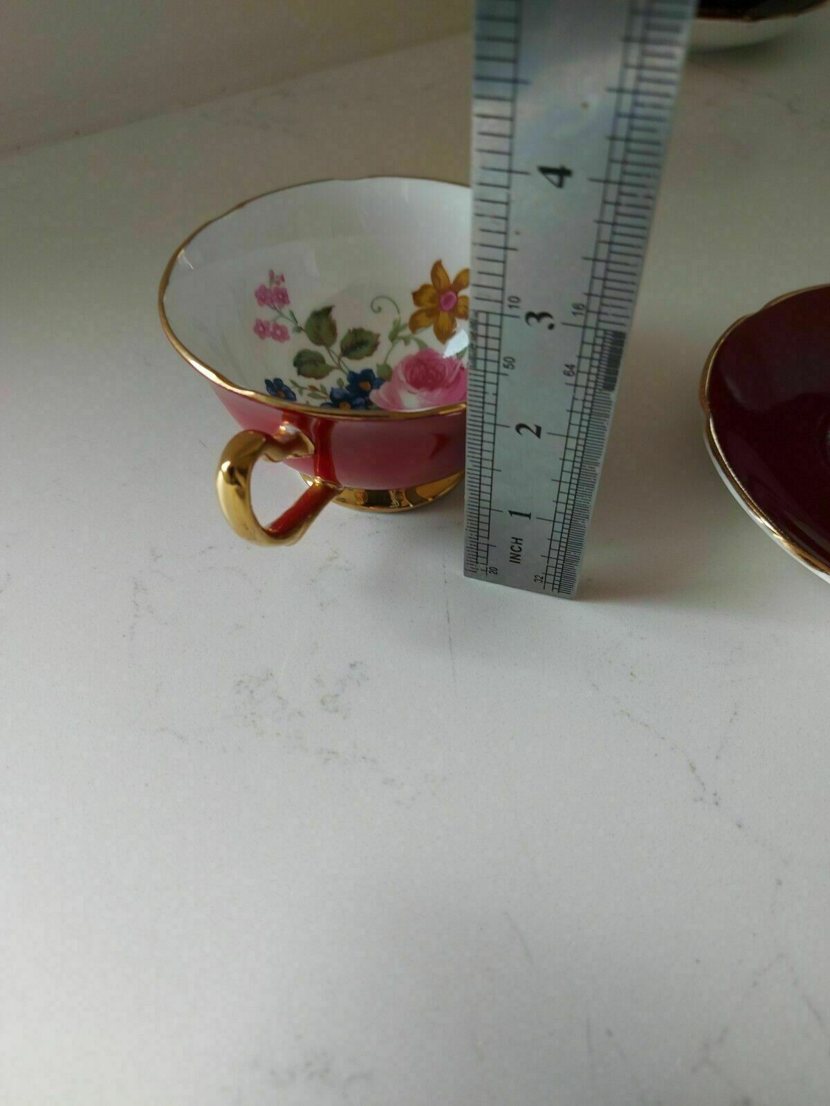 55.0 Argyle Cup & Saucer Burgundy Floral Fine Bone China Vintage Made In England photo
