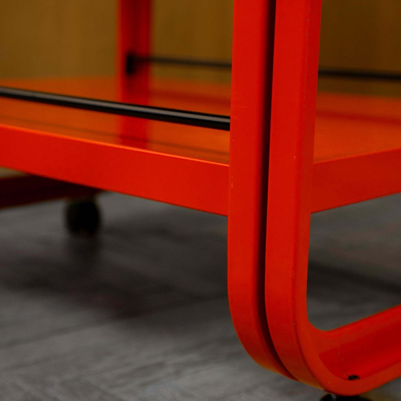 Postmodern Red Metal Trolley For Secco, Italy 1980s photo Furniture