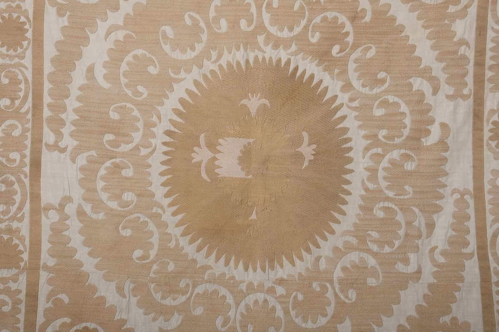Suzani Pastel Table Cover, Dated Tribal Embroidery Wall Decor, Beige Neutral Color Suzani Bedspread, Ethnic Fabric 4'7'' X 4'8'' photo 250.0