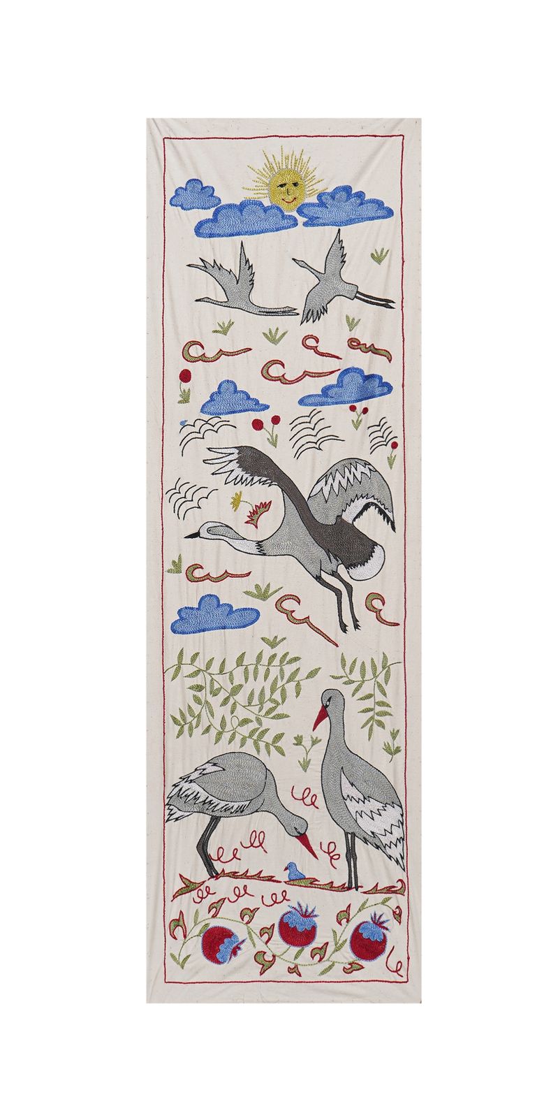 Uzbek Suzani Wall Art   Animal Pictorial Floral Embroidery Perfect For Or Home Designs 1'6'' X 4'6''