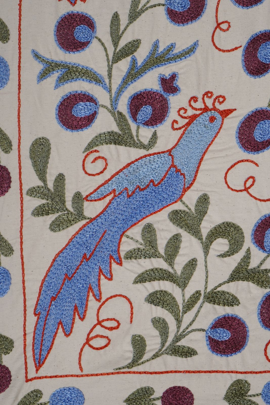 Bohemian Embroidered Bird Design Cotton Fabric – Decorative Home Accent Piece 1'6'' X 3'1'' photo 150.0