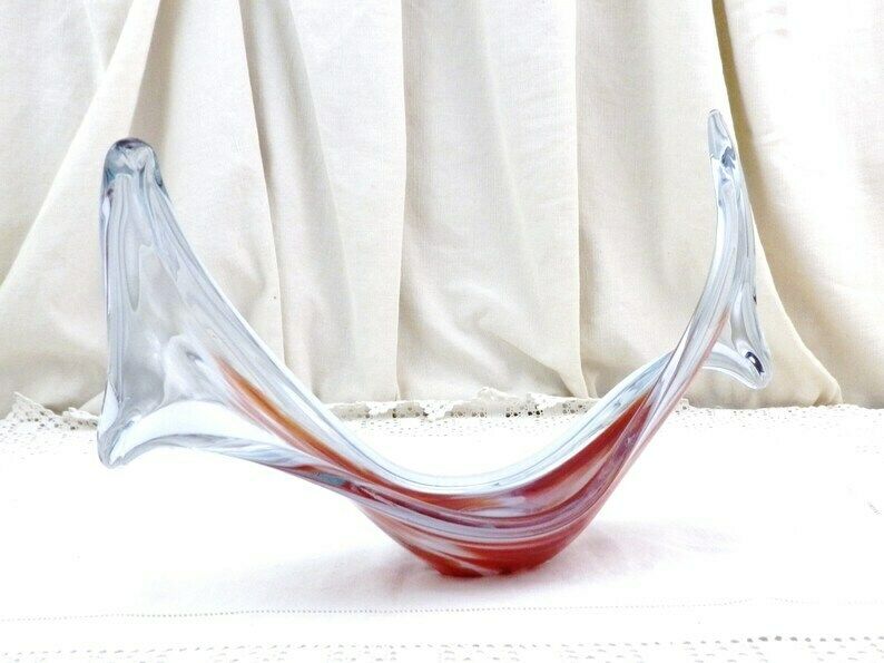 Vintage Mid Century Neodymium Alexandriet Kunstglas Tafelsculptuur / Schaal In Paars En Rood photo furniture