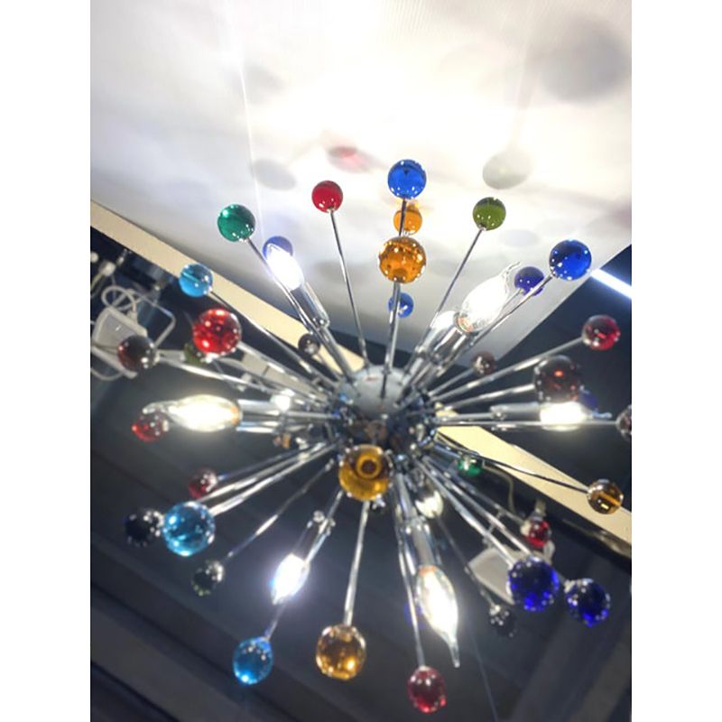 Contemporary Multicolor “Star” Murano Style Glass Sputnik Gold Chandelier photo for sale