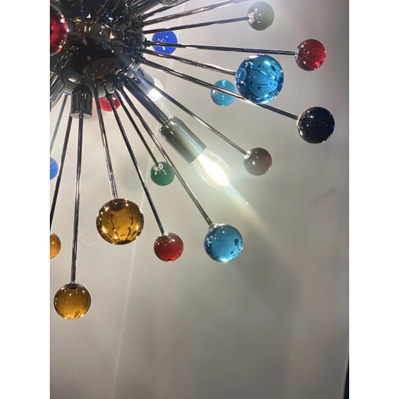 Contemporary Multicolor “Star” Murano Style Glass Sputnik Gold Chandelier photo Lighting