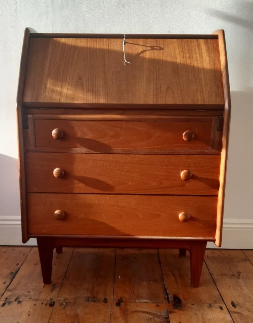 Mid Century  Vintage Teak Fall Front Bureau A. Younger Ltd Heals Vgc Uk Delivery photo for sale