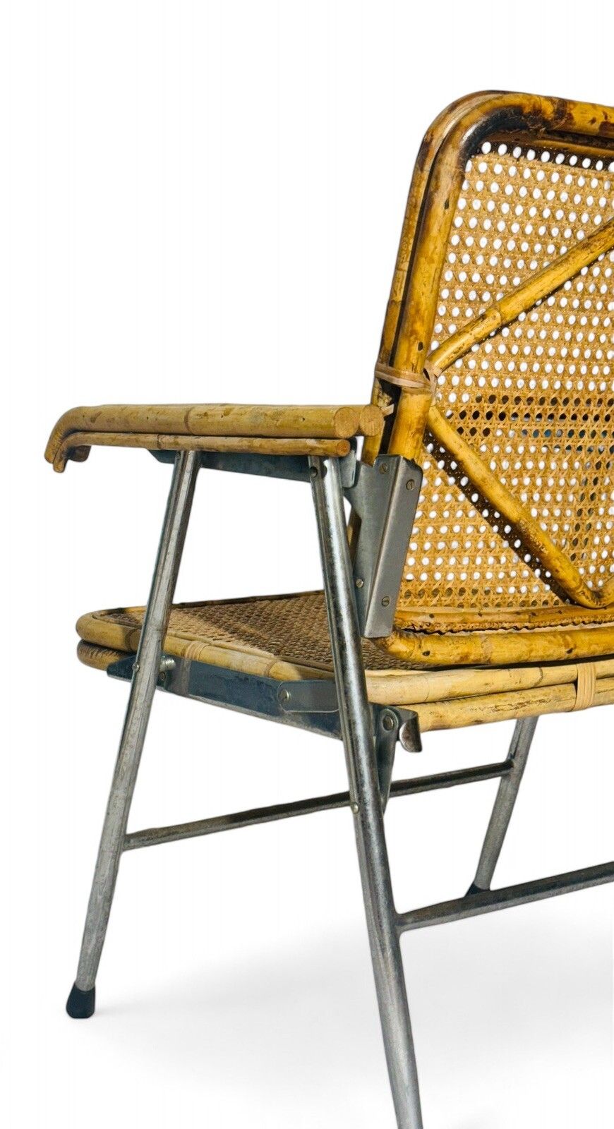 Furniture Vintage Armchair Deck Chair Chrome Bamboo And Cane C1950 Rare Mid Century photo