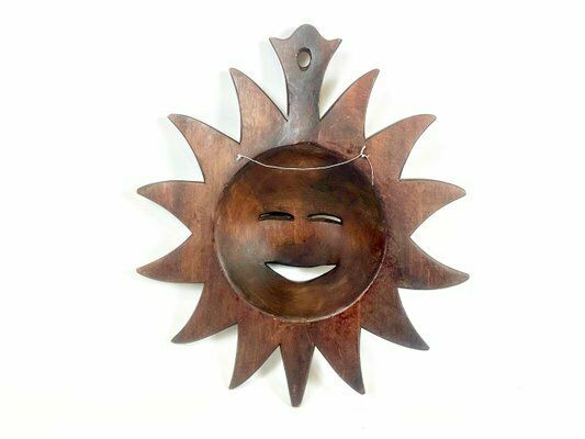 Art Wooden Carved Sun Face Sunburst Wall Sculpture, 20th Century photo