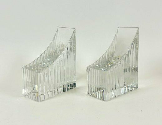 Mid Century Crystal Glass Bookends, 1970s, Set Of 2 photo vinterior