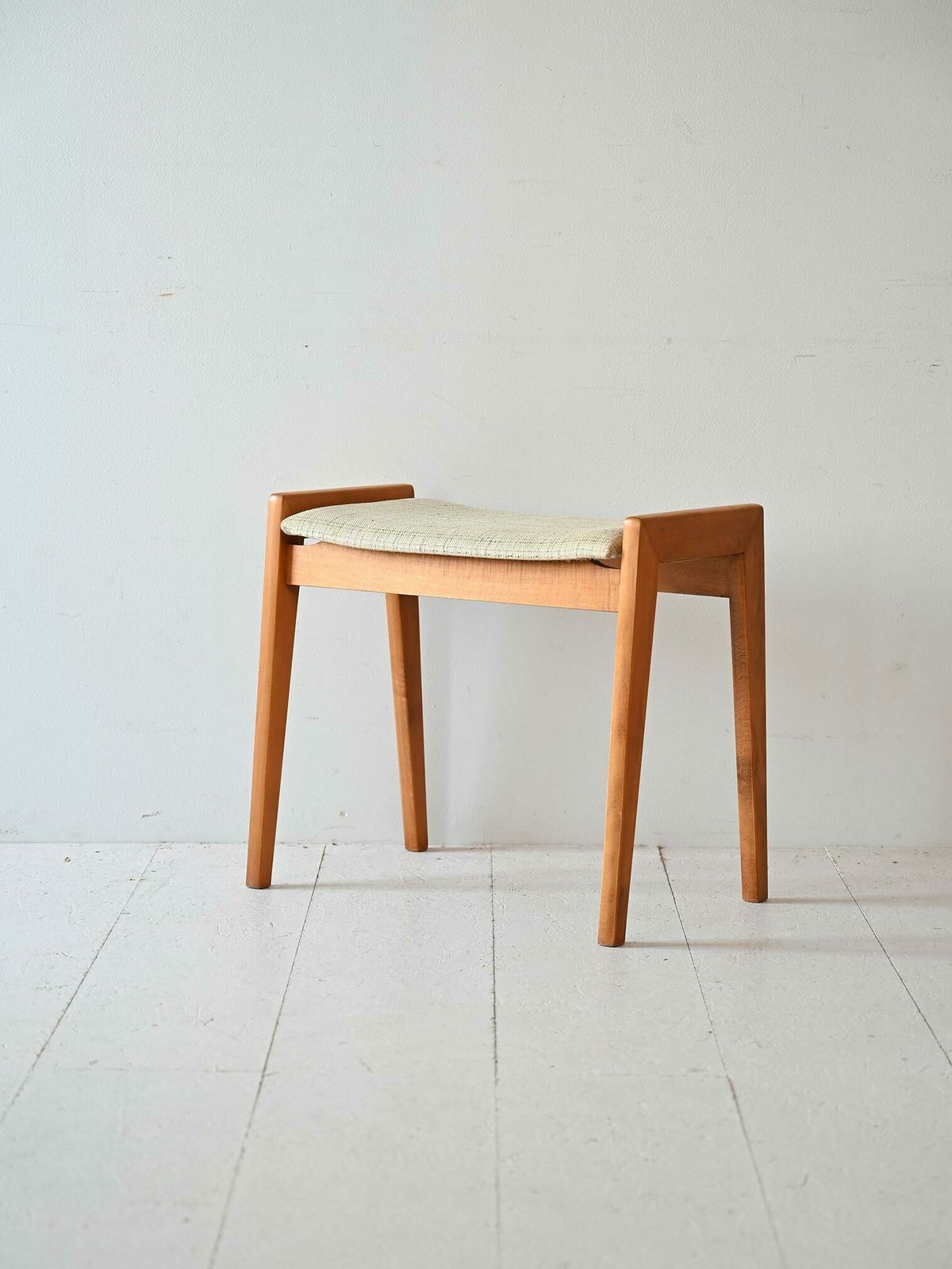 Scandinavian Footstool With Birch Frame And Legs And Lightly Padded Seat. photo for sale