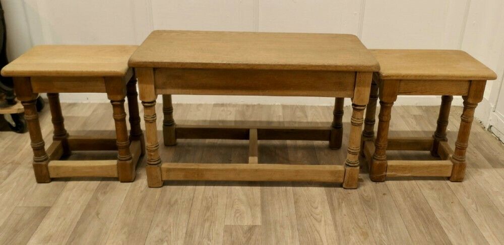 Stylish Arts And Crafts Nest Of Oak Tables photo for sale