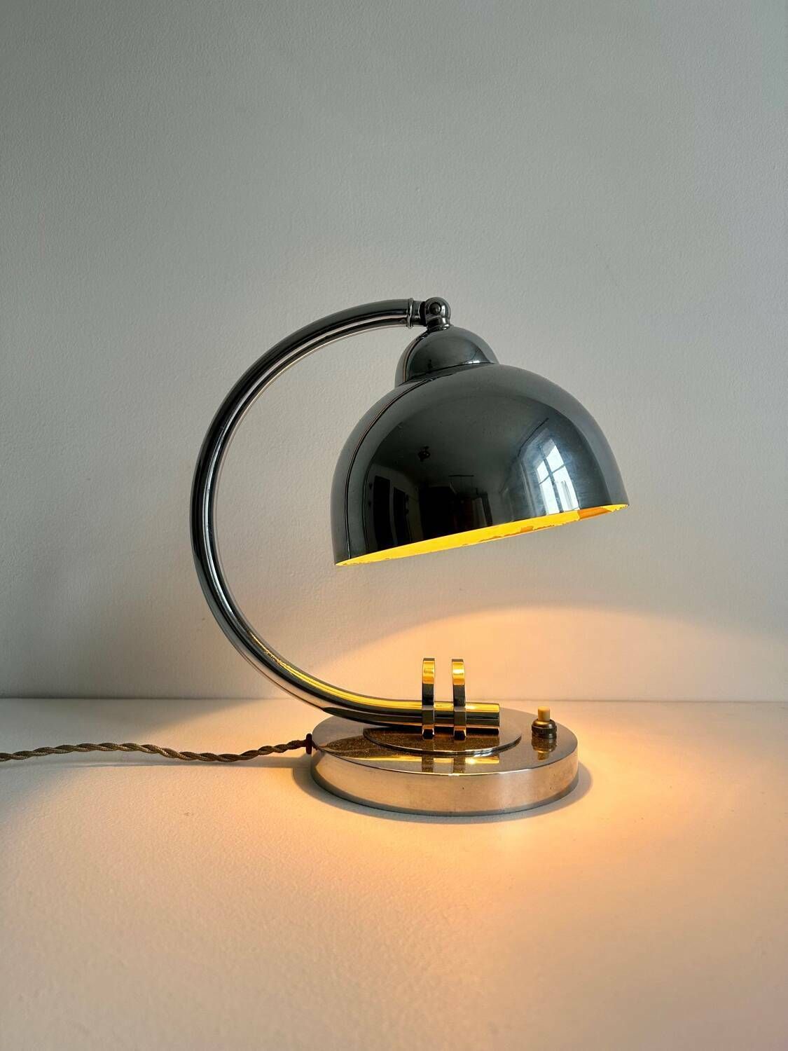 Vintage Table Lamp, Modernist Chrome Metal, France 1930 photo for sale