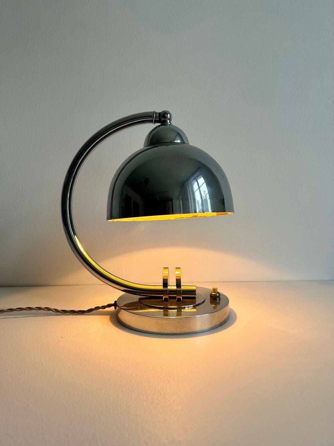 Vintage Table Lamp, Modernist Chrome Metal, France 1930 photo buy