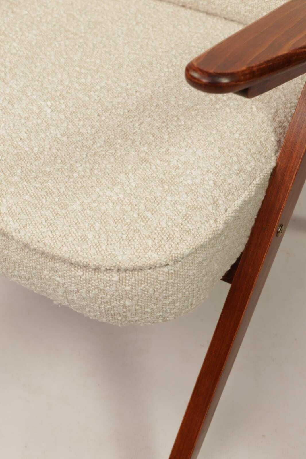 photo for sale Bouclè Armchair By J. Chierowski, 1960 Poland, Wooden Armchair Scandinavian Design