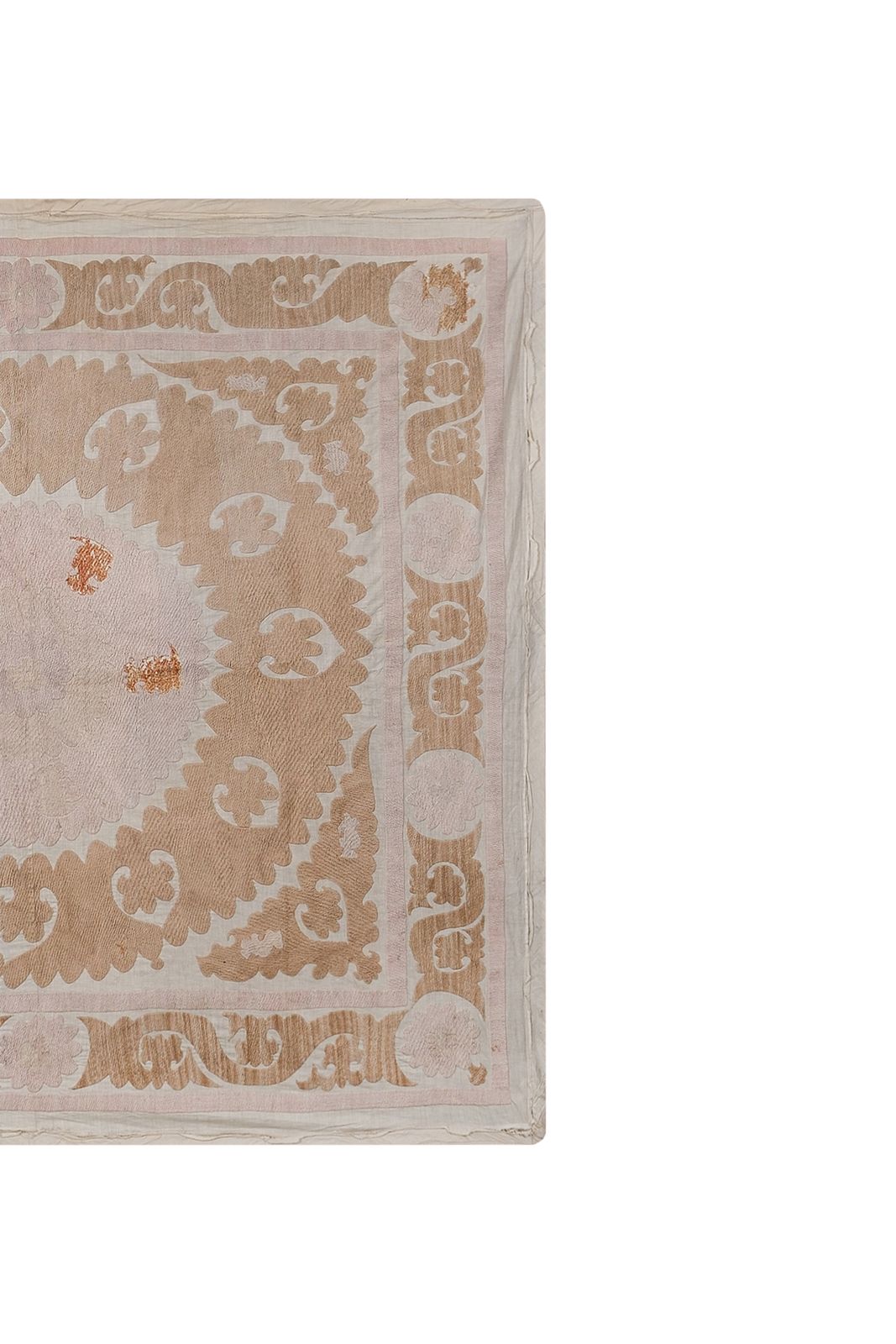 Vintage Bukhara Suzani Throw   Pink And Tan Bohemian Wall Decor   Ethnic Textile 4'10'' X 5'5'' photo Textiles
