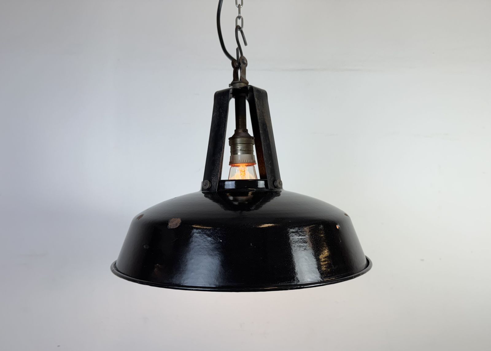 Industrial French Black Enamel Pendant Lamp From Mazda, 1960s photo Lighting