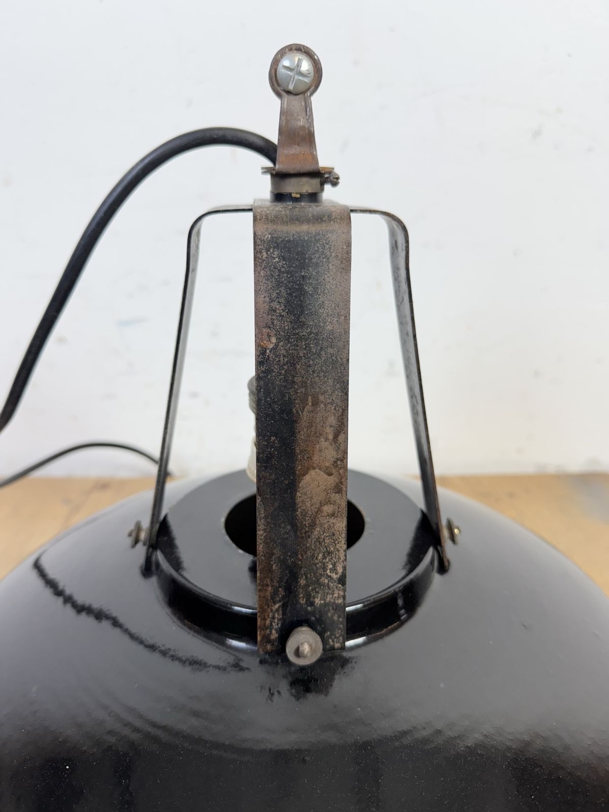 Industrial French Black Enamel Pendant Lamp From Mazda, 1960s photo buy