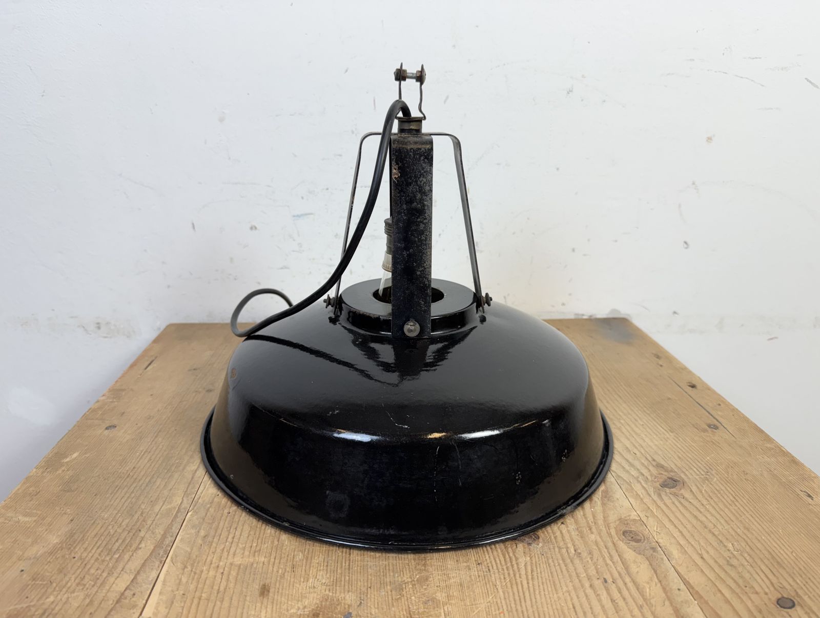 photo furniture Industrial French Black Enamel Pendant Lamp From Mazda, 1960s