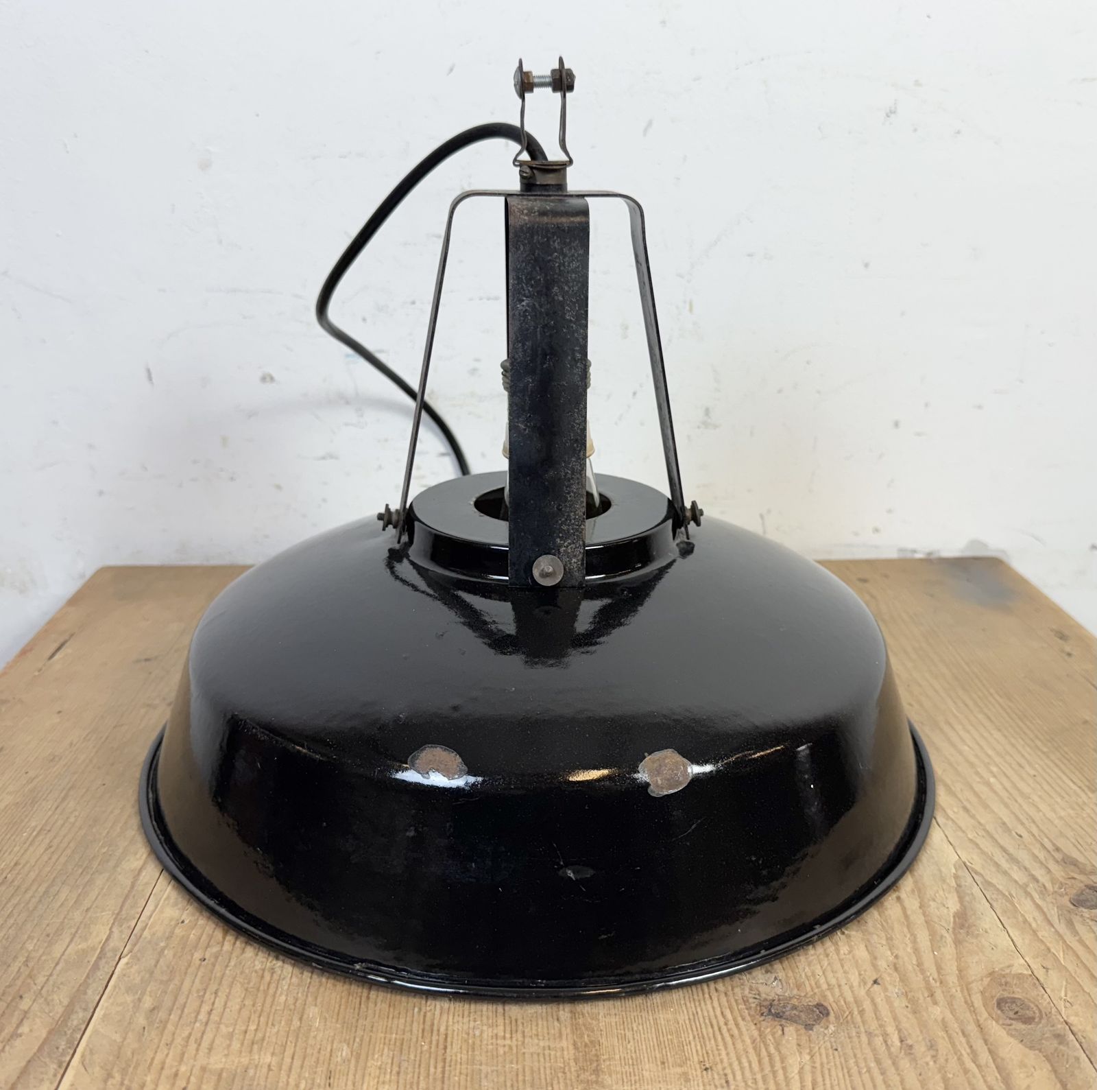 photo for sale Industrial French Black Enamel Pendant Lamp From Mazda, 1960s