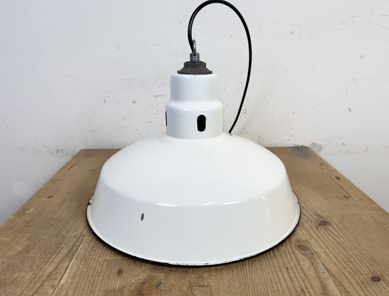 Industrial White Enamel Factory Pendant Lamp From Abolite, 1960s photo 219.0