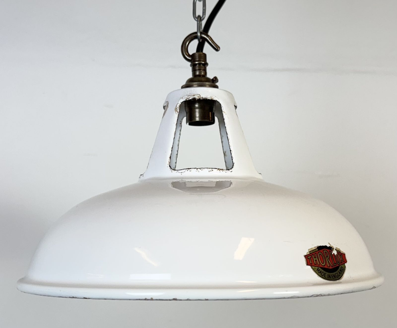 219.0 Industrial White Enamel Factory Pendant Lamp From Thorlux, 1960s photo