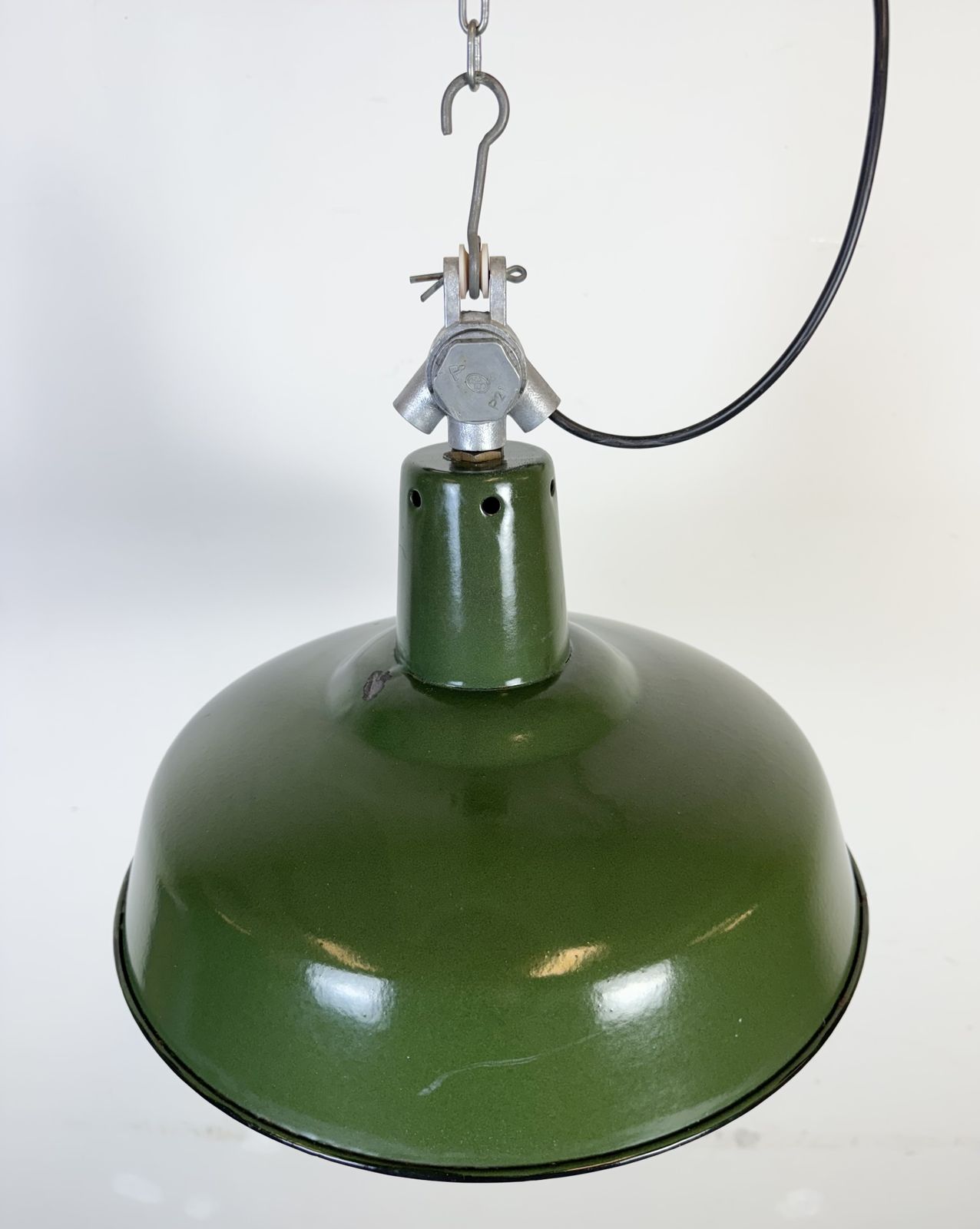 photo furniture Industrial French Green Enamel Factory Pendant Lamp, 1960s