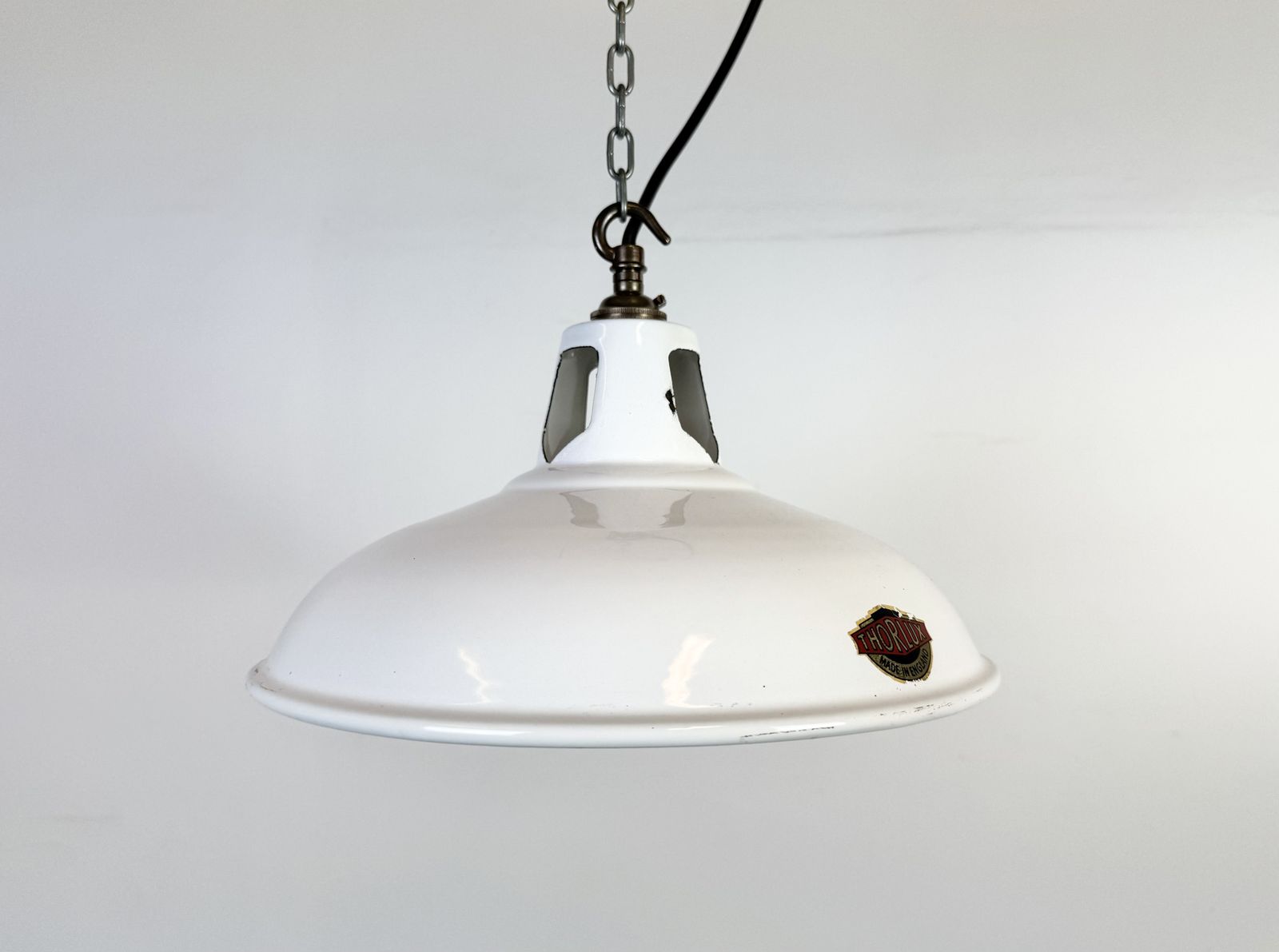 Industrial White Enamel Factory Pendant Lamp From Thorlux, 1960s photo for sale
