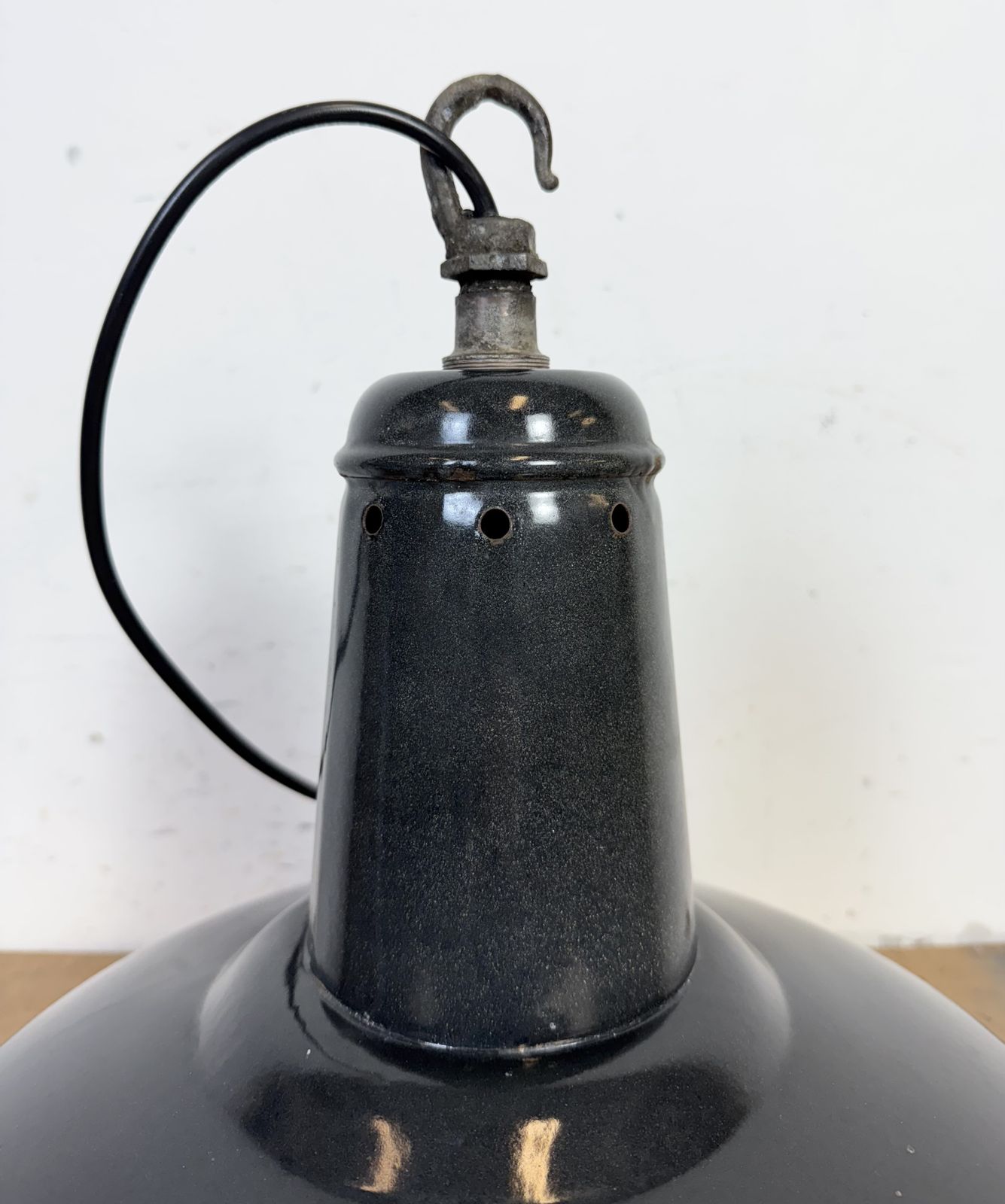 Industrial French Dark Grey Enamel Factory Pendant Lamp, 1960s, 2x photo buy