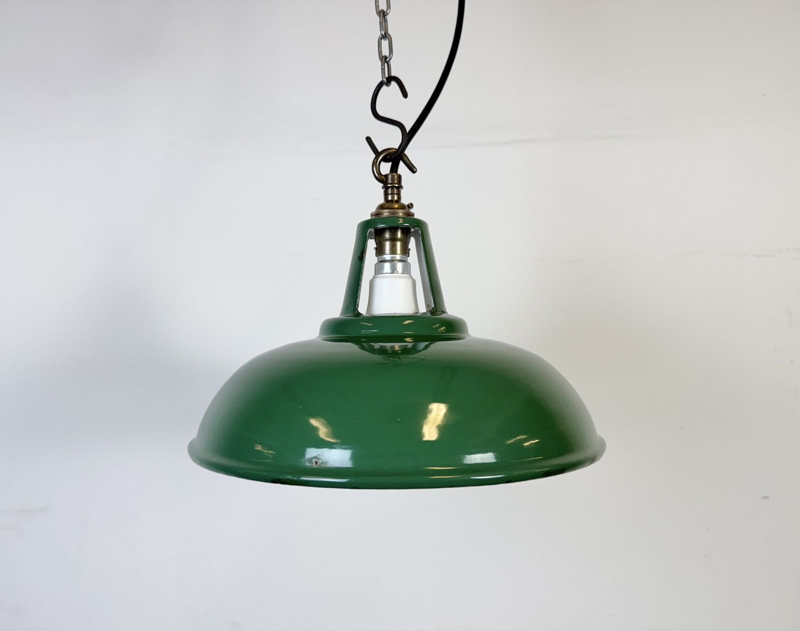 photo for sale Industrial Green Enamel Factory Pendant Lamp, 1960s