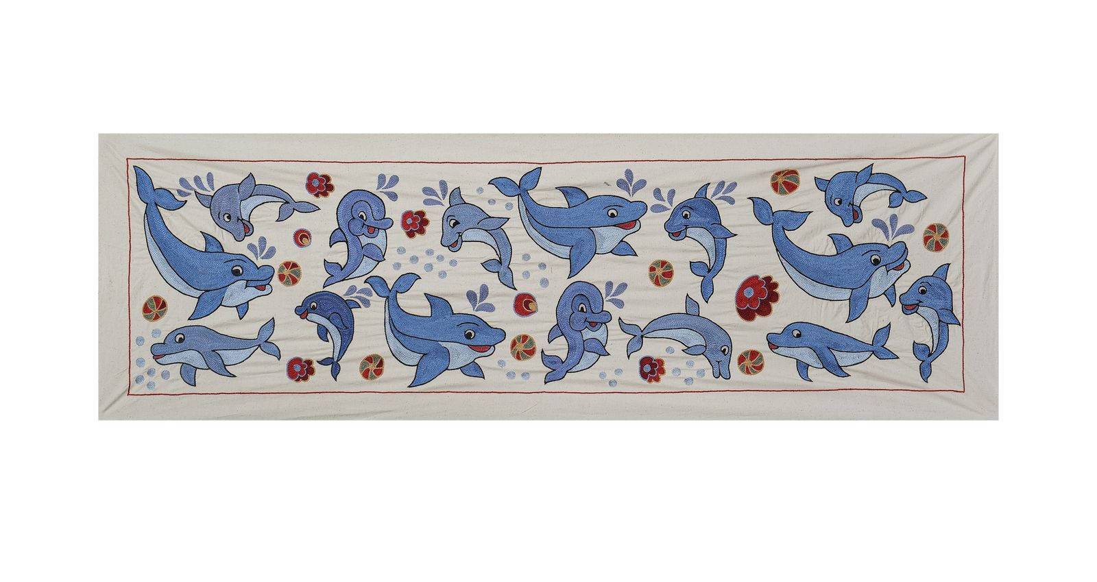 Uzbek Traditional Fish Pastel Suzani Wall Decor, Old Embroidery Suzani Textile 1'6'' X 4'7''