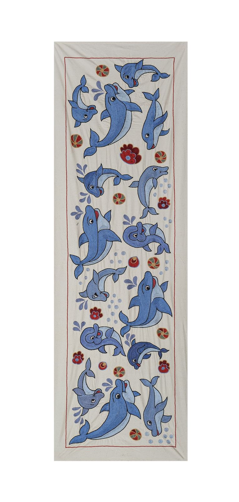 Uzbek Traditional Fish Pastel Suzani Wall Decor, Old Embroidery Suzani Textile 1'6'' X 4'7'' photo for sale