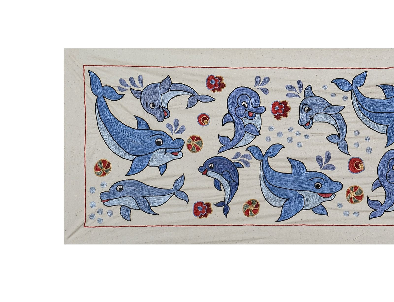 Uzbek Traditional Fish Pastel Suzani Wall Decor, Old Embroidery Suzani Textile 1'6'' X 4'7'' photo vintage