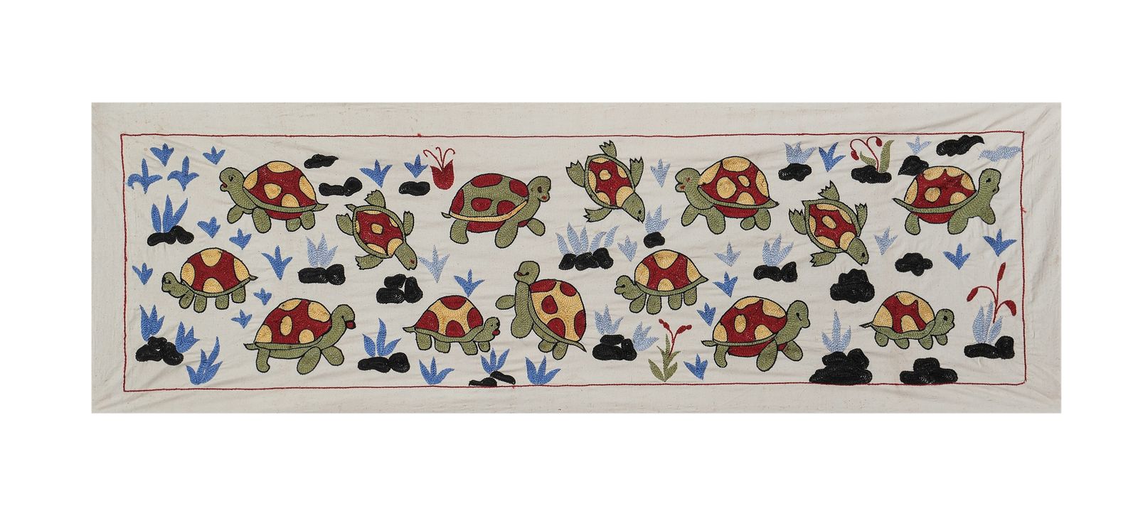 Handmade Suzani Tortoise Design Table Runner   Embroidered Turkish Decor   Unique Bohemian Home Accent 1'6'' X 4'6''
