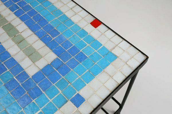 Mid Century Mosaic Coffee Table With Metal Frame, France, 1950s photo Furniture