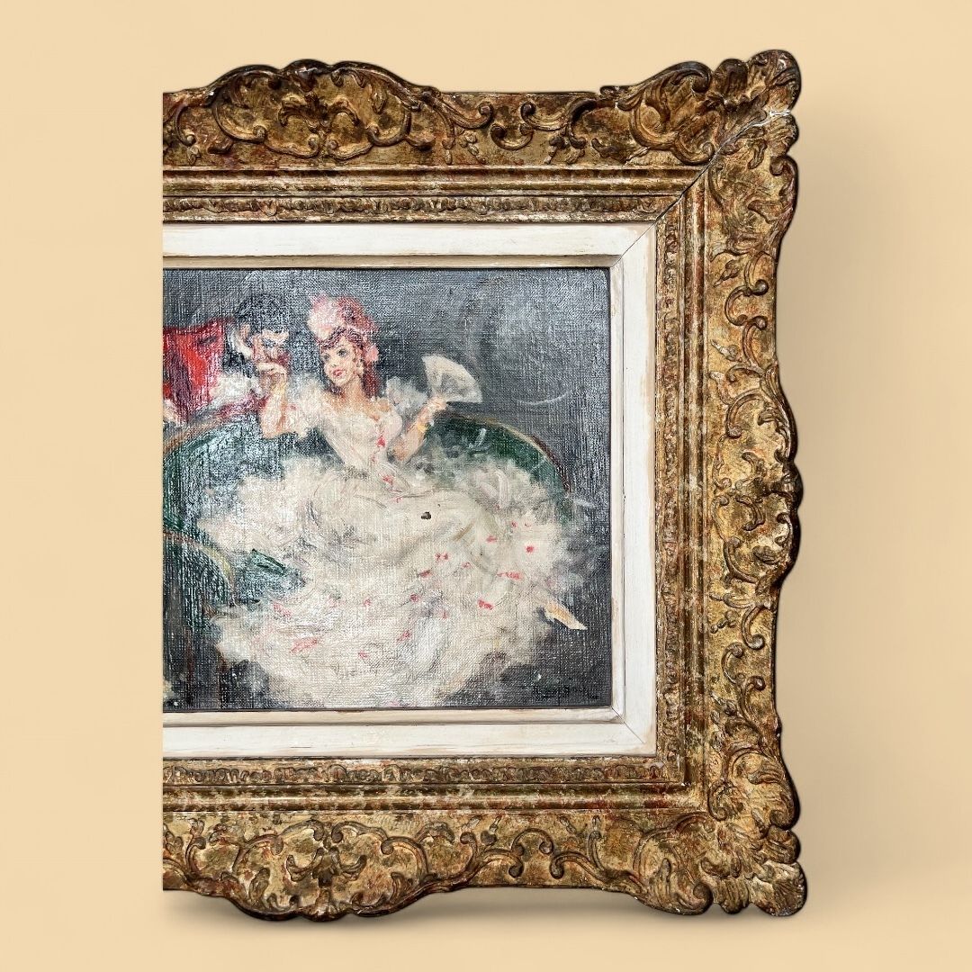 Gallant Scene, Oil On Canvas Portrait Painting photo furniture