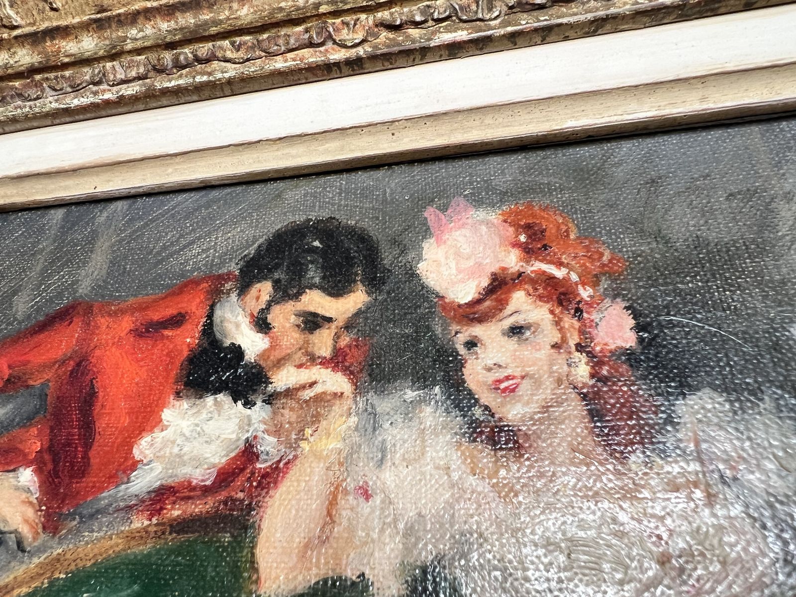 Gallant Scene, Oil On Canvas Portrait Painting photo vintage