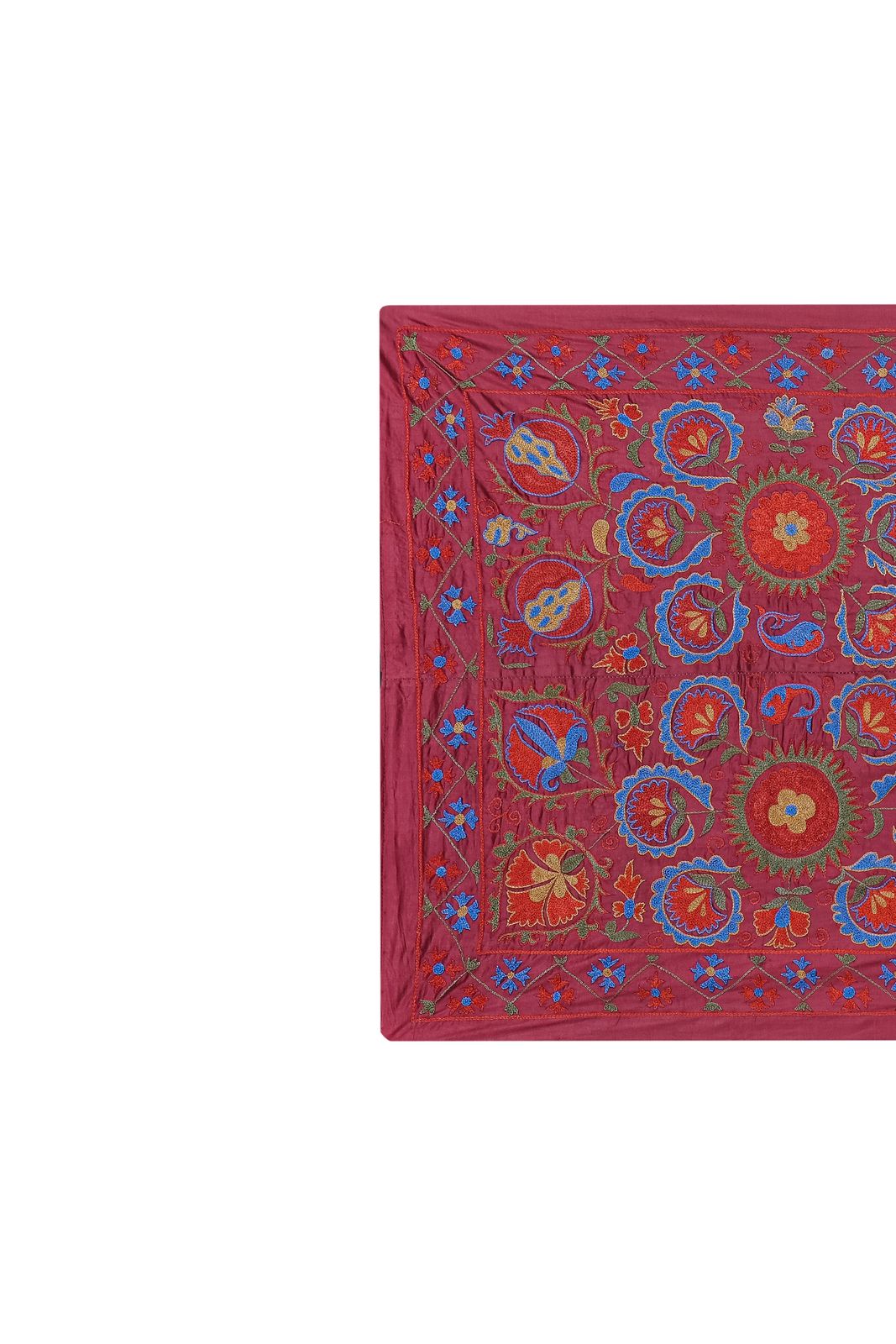 photo furniture Uzbek Silk Suzani Embroidery   Fabric For Wall Hanging, Bedspread, Bed Cover, Tablecloth   Bukhara Wall Decor Fabric 3'1'' X 6'3''