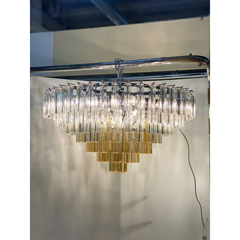Vintage Amber "Quadriedro" Murano Style Glass Chandelier photo 12800.0