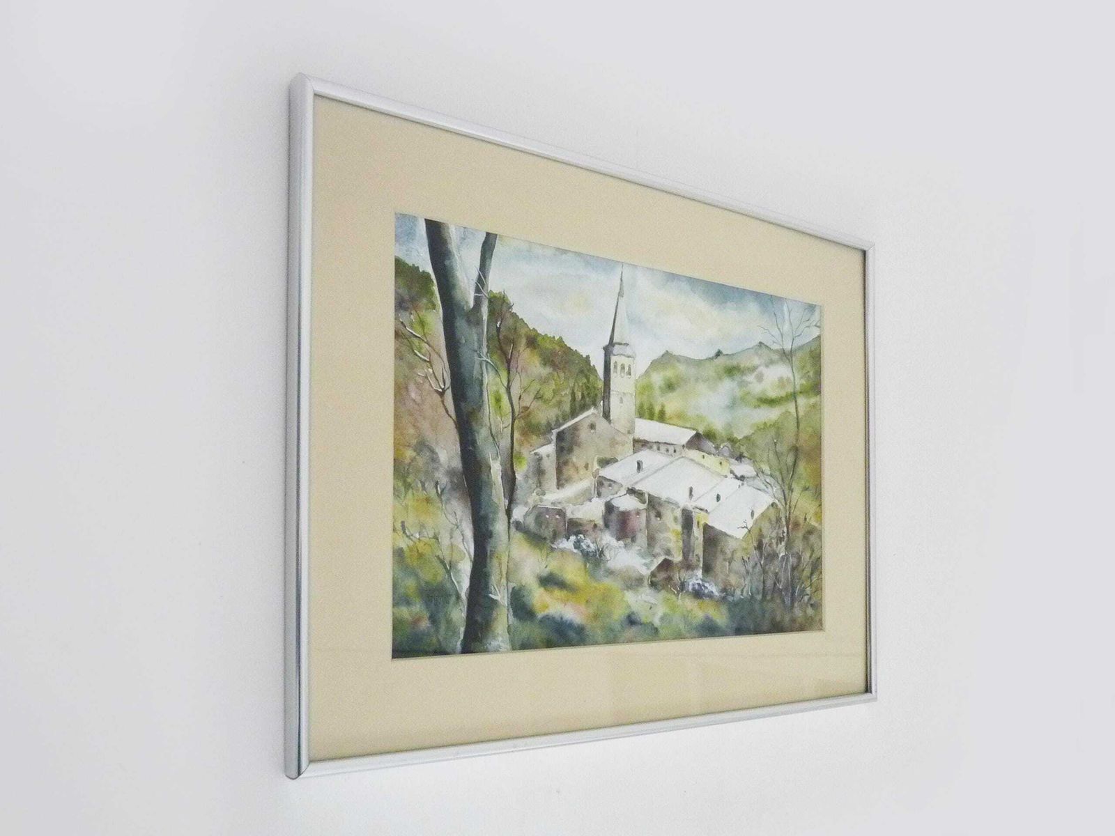 Original Watercolor Of Carani Church In The Mountains. Signed photo furniture