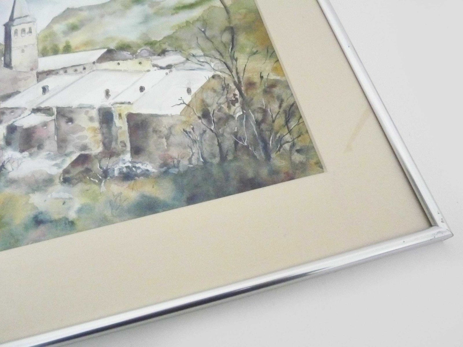 Original Watercolor Of Carani Church In The Mountains. Signed photo 206.0