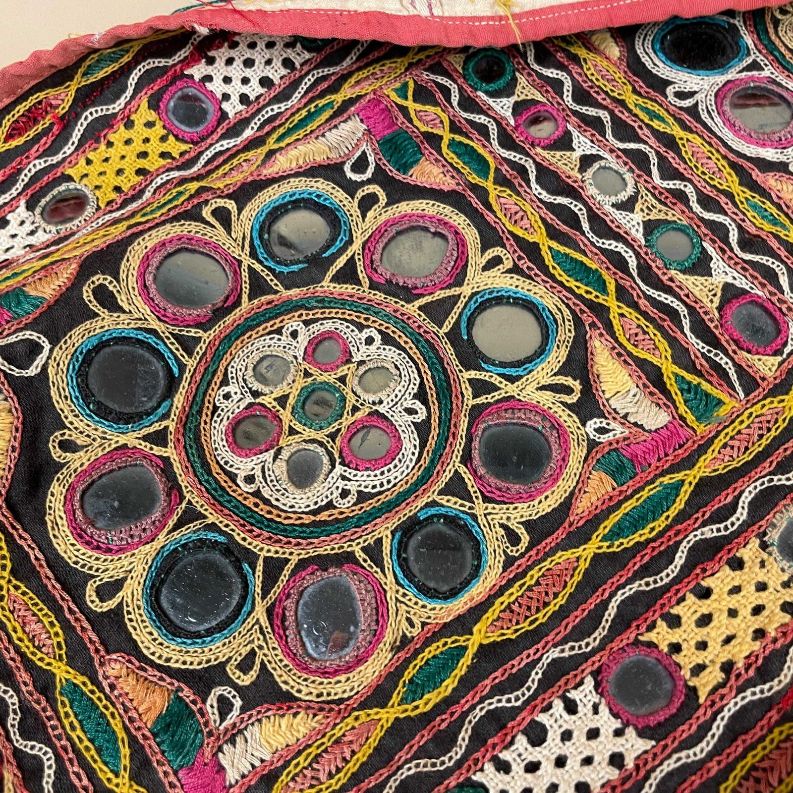 Antique Old Indian Fabric Hand Embroidered Pattern Tapestry Cotton Handmade Craft Traditional Cloth India Outfit Stitched Embellished Sewn photo buy