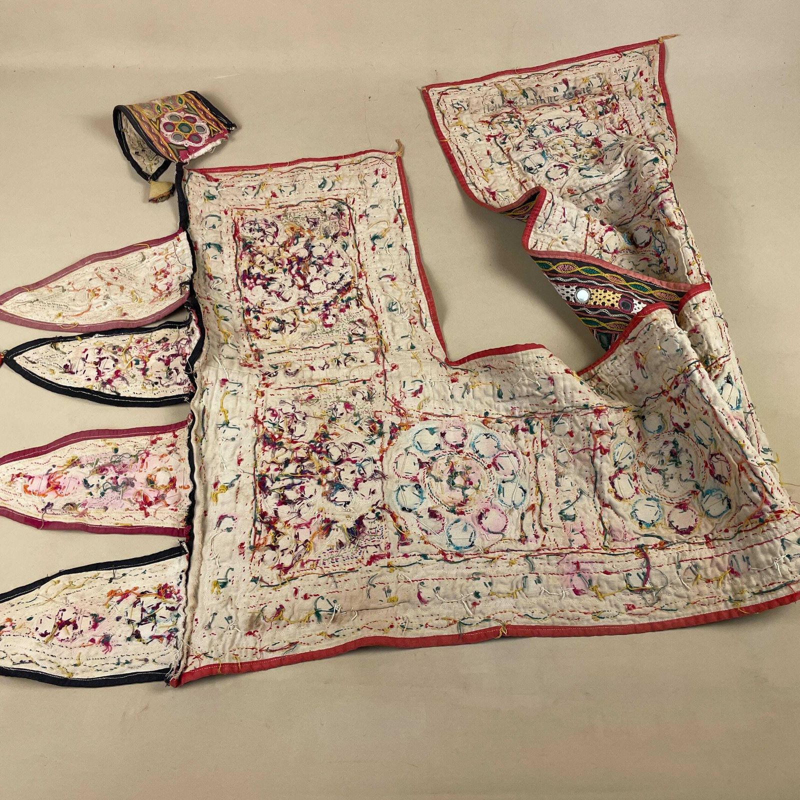 photo furniture Antique Old Indian Fabric Hand Embroidered Pattern Tapestry Cotton Handmade Craft Traditional Cloth India Outfit Stitched Embellished Sewn
