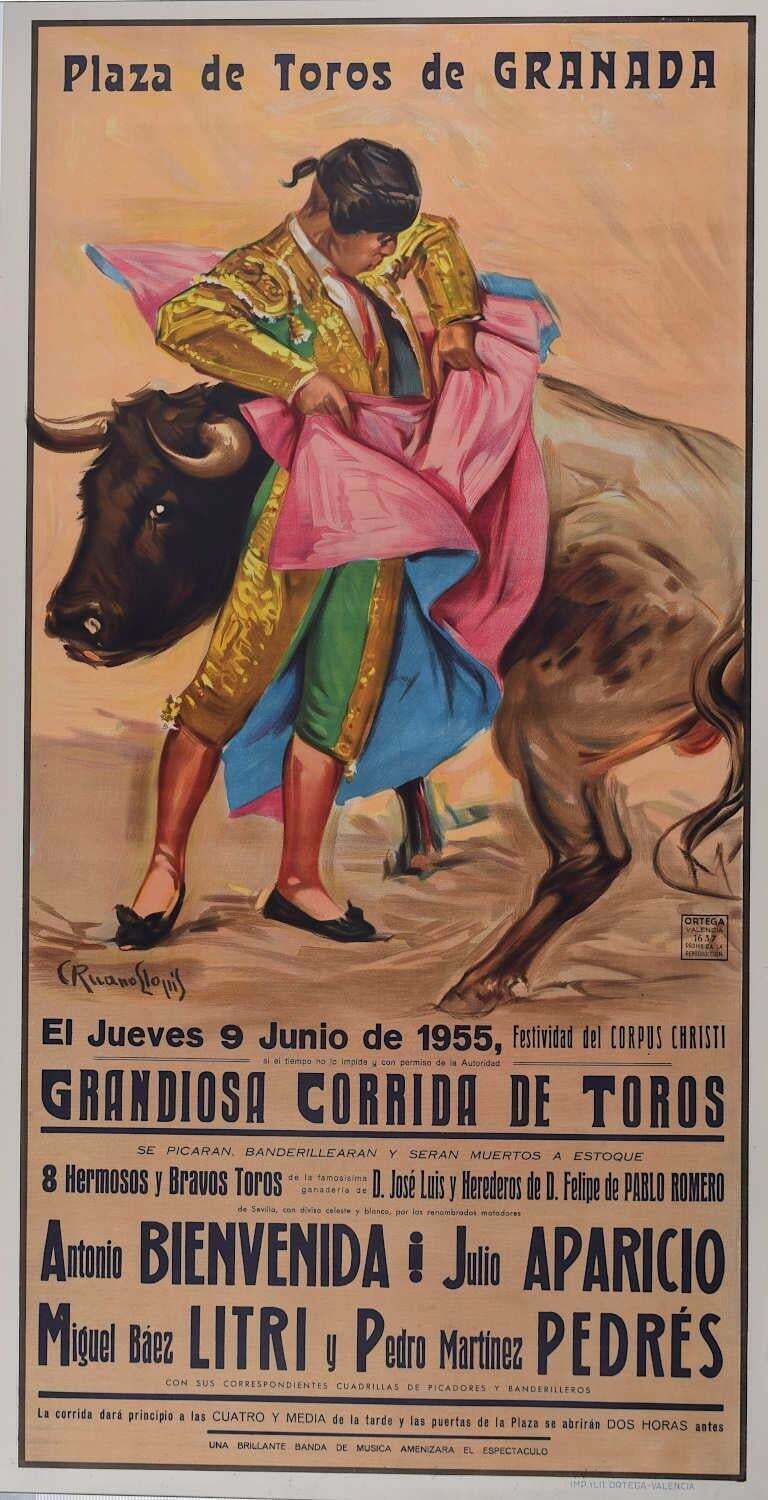 Carlos Ruano Llopis, Bullfighting Poster, Granada, 9 June 1947